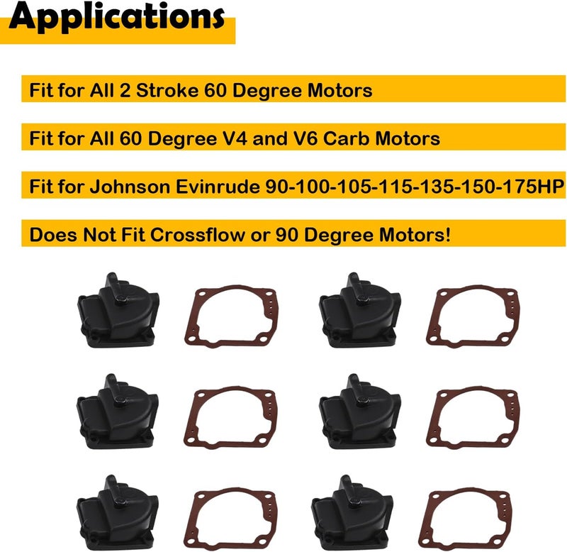 Elsoon 343870 433000 766418 0433000 6Pcs Carburetor Float Chamber Carb Bowl with 335070 Gasket Compatible with Johnson Evinrude 90-100-105-115-135-150-175HP - Image 3